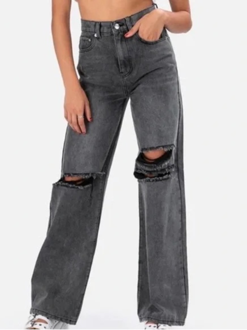 Adika Black High-Waist Straight Jeans